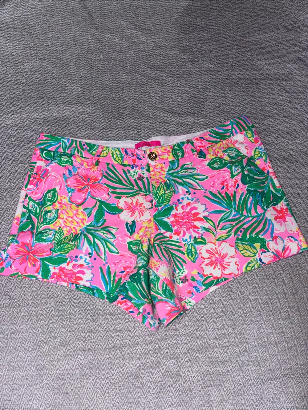 Lilly Pulitzer Callahan knit shorts neon pink tropical floral 4.75" ins size 16